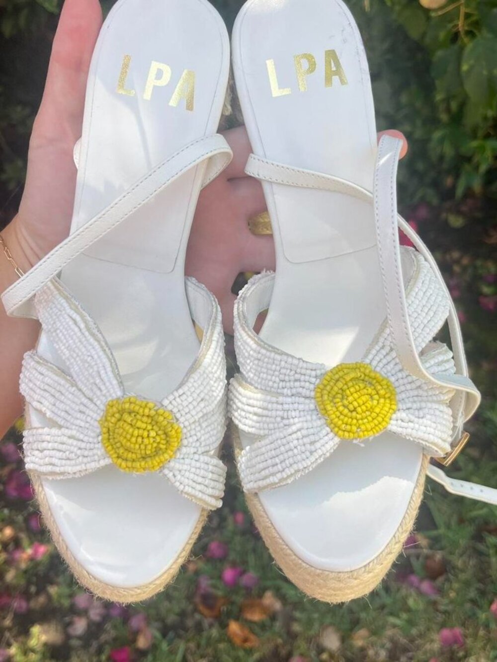 NEW LPA Revolve Daisy flower beaded platform wedge sandal size 7